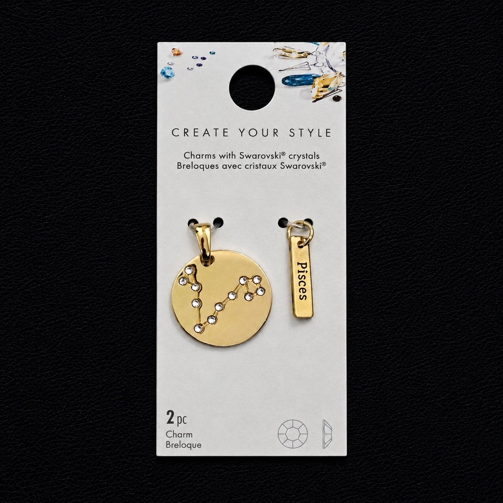 Swarovski Pisces Zodiac Charm Set Gold Tone Crystal Constellation 2pc 558854